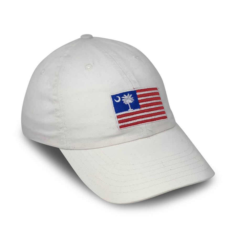 Palmetto Flag: Embroidered Twill Cap - White