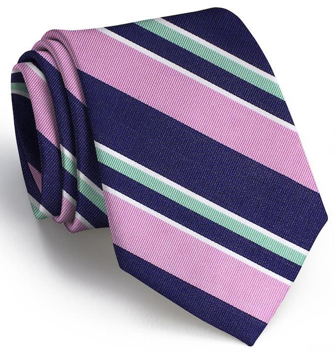 American Made Collared Greens Tie Navy/Pink Made in the USA